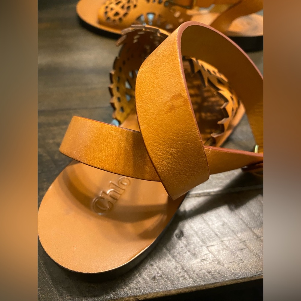 NEW Chloe Kelby Laser Flat Ankle Strap Sandal 37 7 - Picture 3 of 9